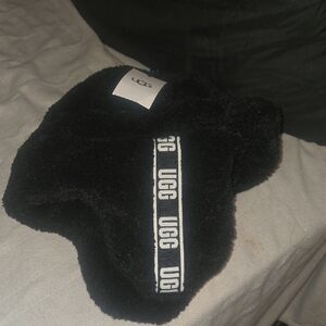 UGG Black Fleece Hat with Logo Strip